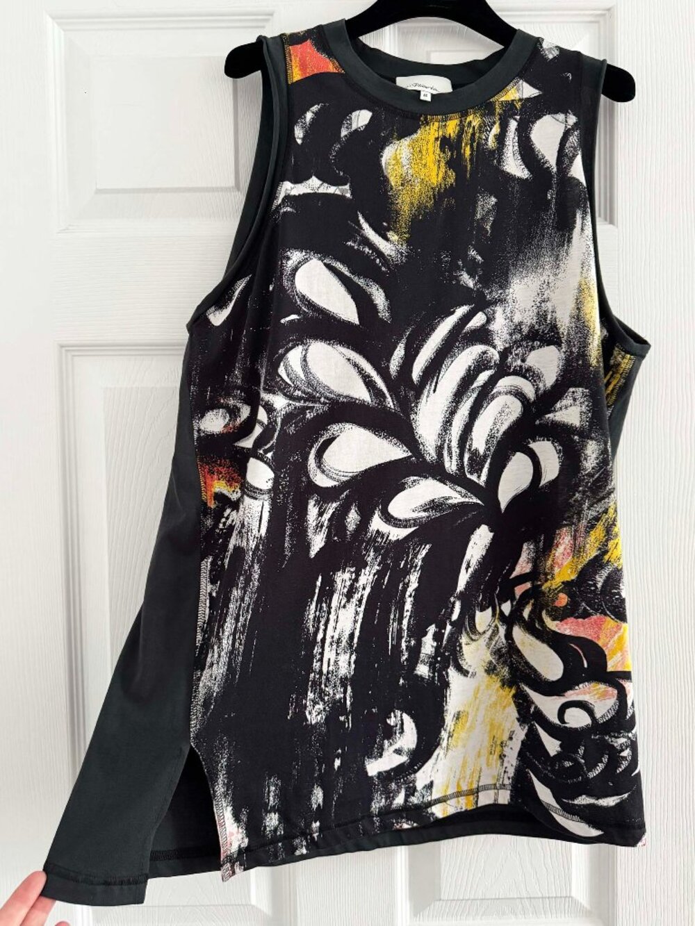 3.1 Phillip Lim Printed Front Sleeveless Tee Shirt in Black, size Medium